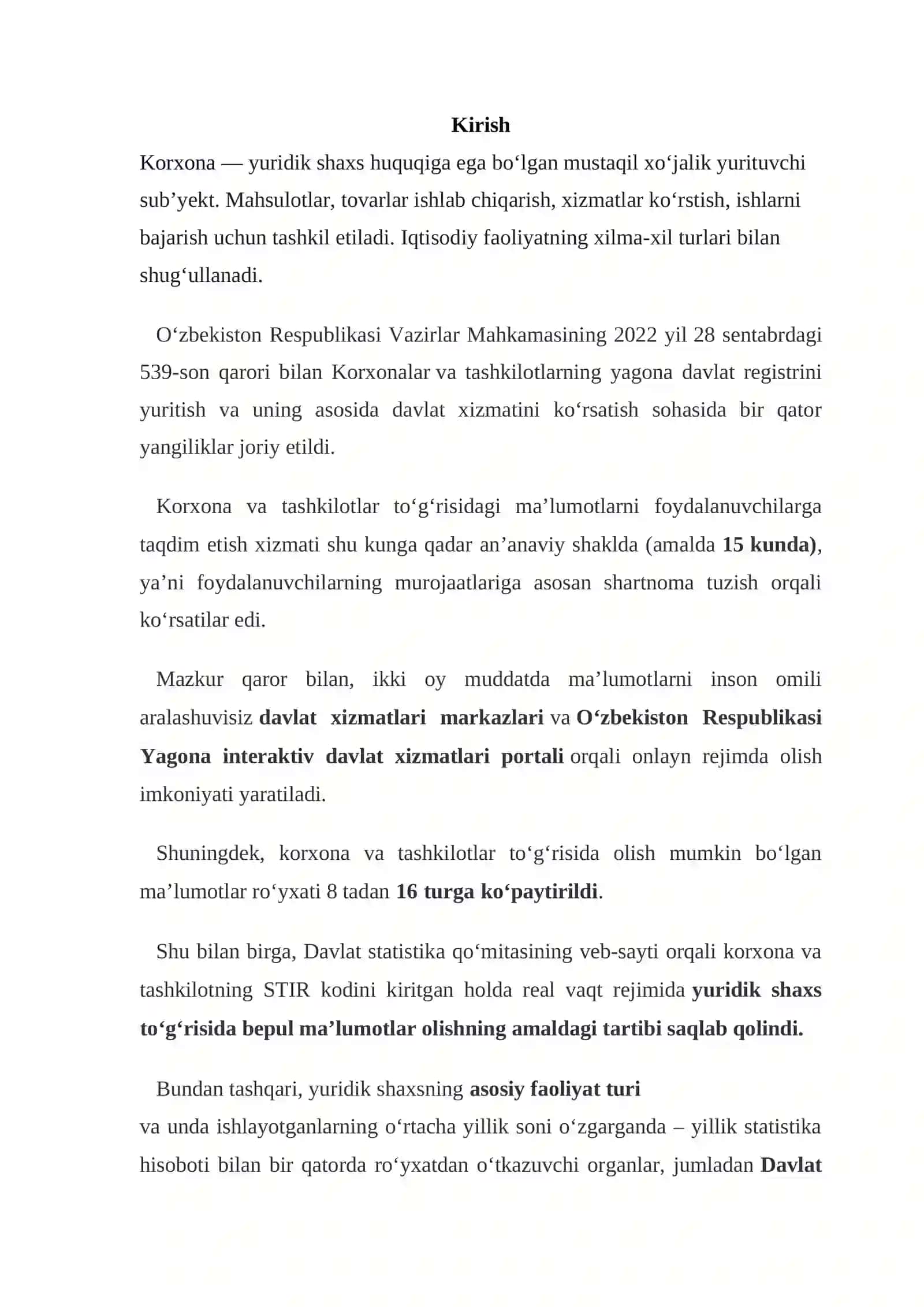 O’zbekiston qo’shmakorxonalarining hozirgi holati va rivojlanishi 2