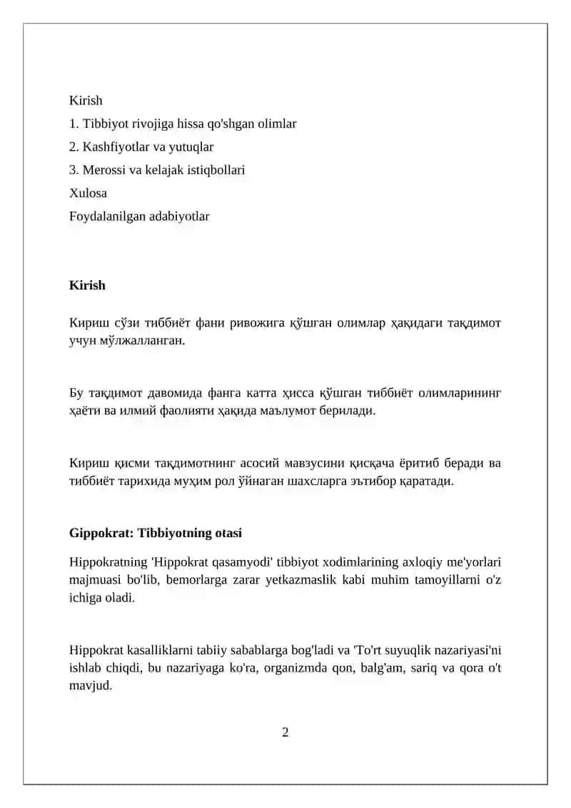Tibbiyot rivojiga xissa qo'shgan olimlar 2
