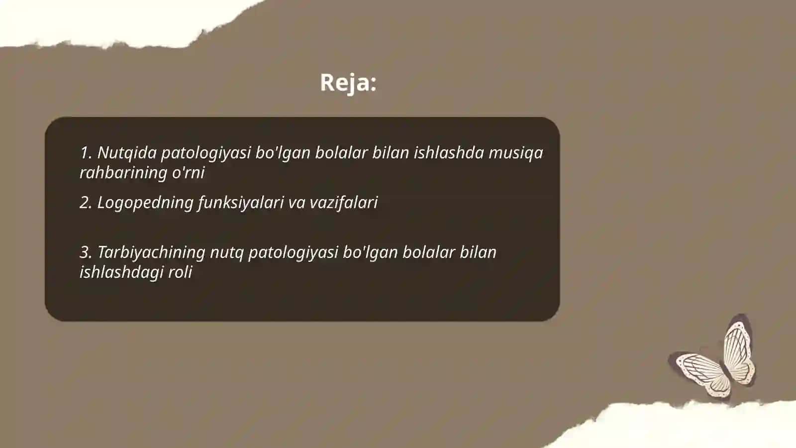 Nutqida patologiyasi bor odamlar bilan logoritmik tarbiyani tashkil qilishda musiqa rahbari, logoped va tarbiyachining vazifalarini xarakterli xususiyatlari. Moʻminova Marjona 2