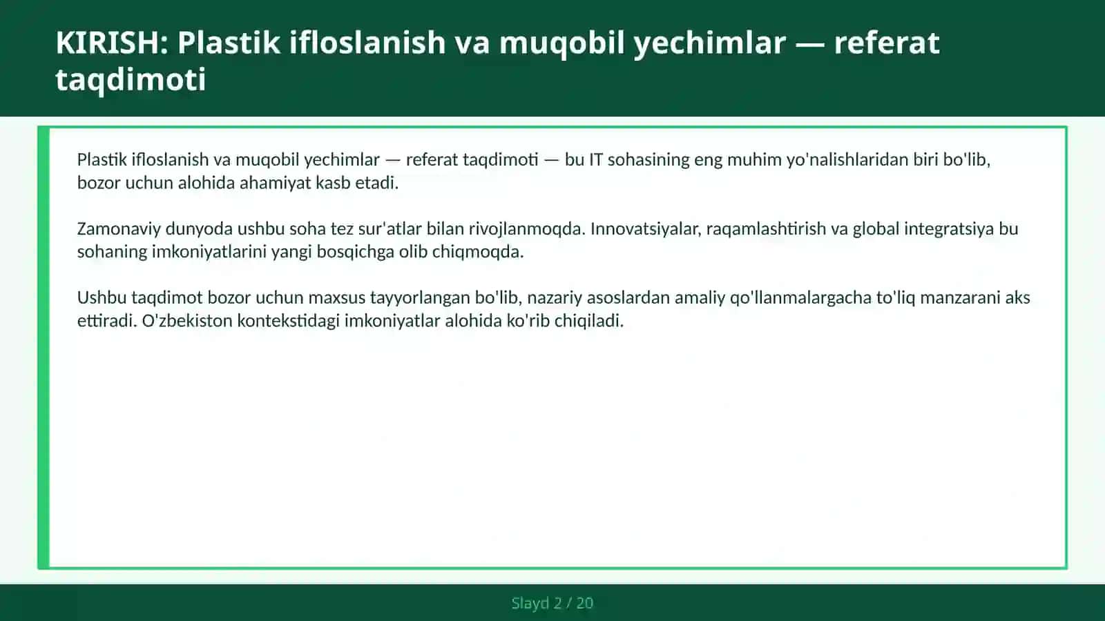 Plastik Ifloslanish va Muqobil Yechimlar 2