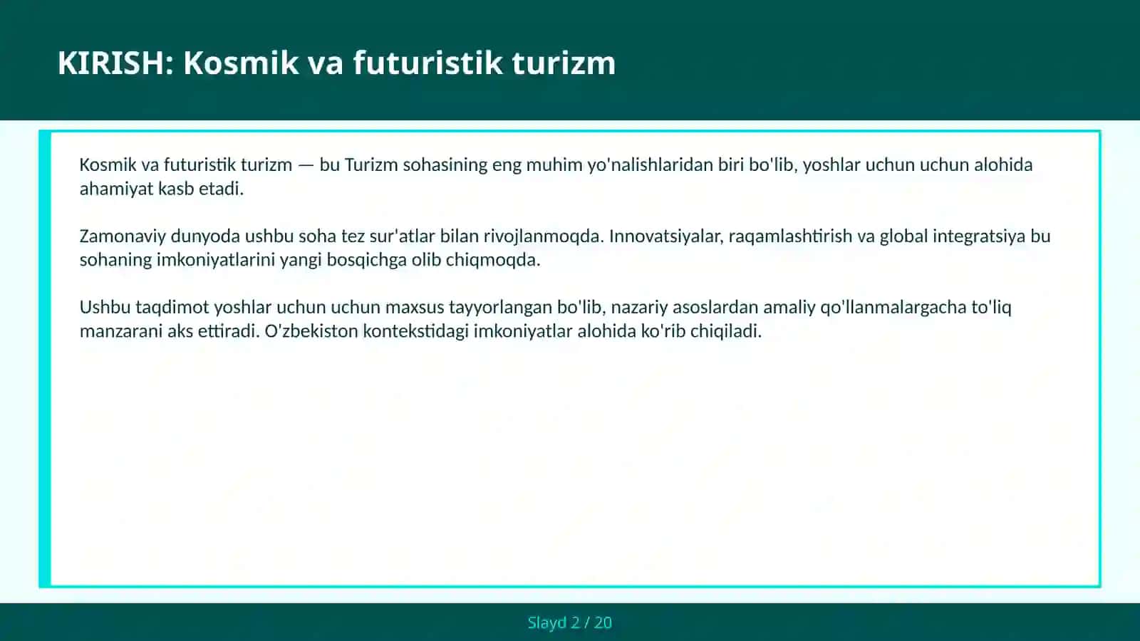 Kosmik va Futuristik Turizm 2