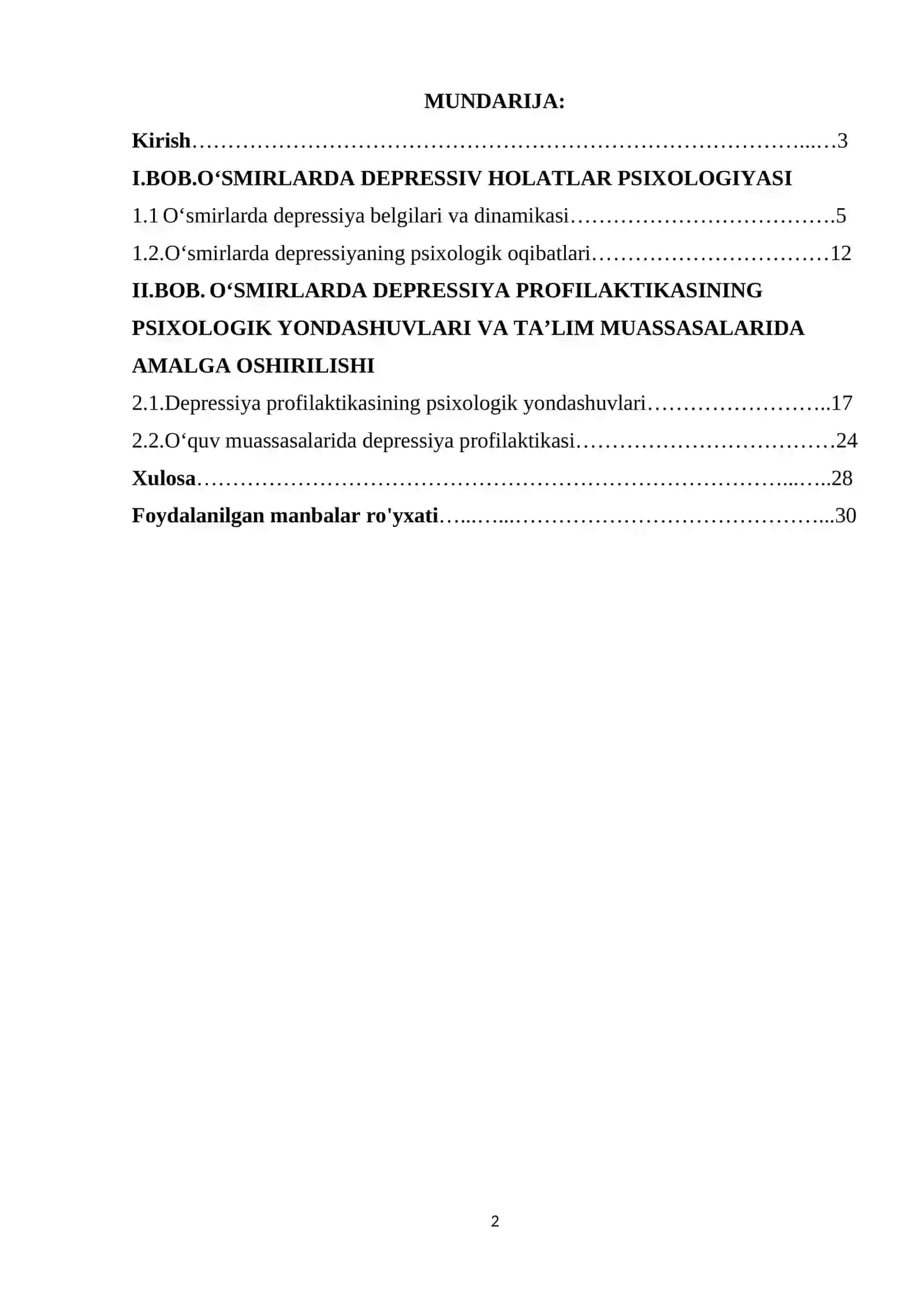 O'smirlarda depressiya profilaktikasi (kurs ishi) 2
