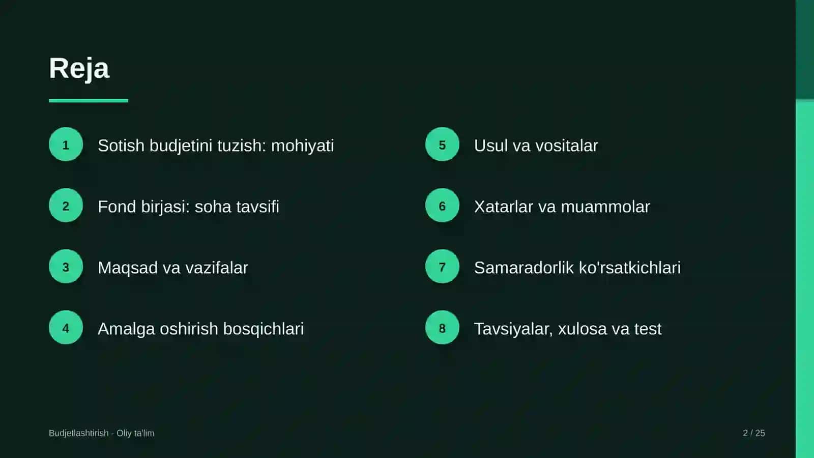 Fond birjasida sotish budjetini tuzish 2