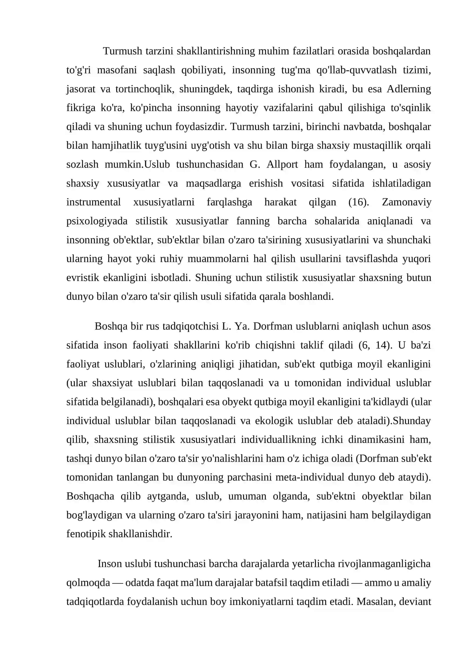 Hayot tarzi va uning A.Adler nazariyasida rivojlanishi 2