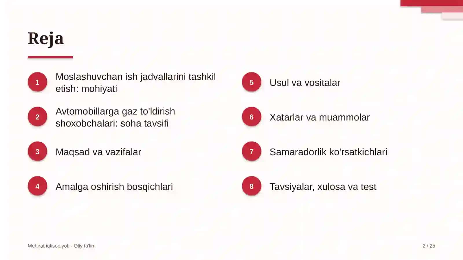 Avtomobillarga gaz to'ldirish shoxobchalarida ish jadvallarini moslashuvchan tashkil etish 2