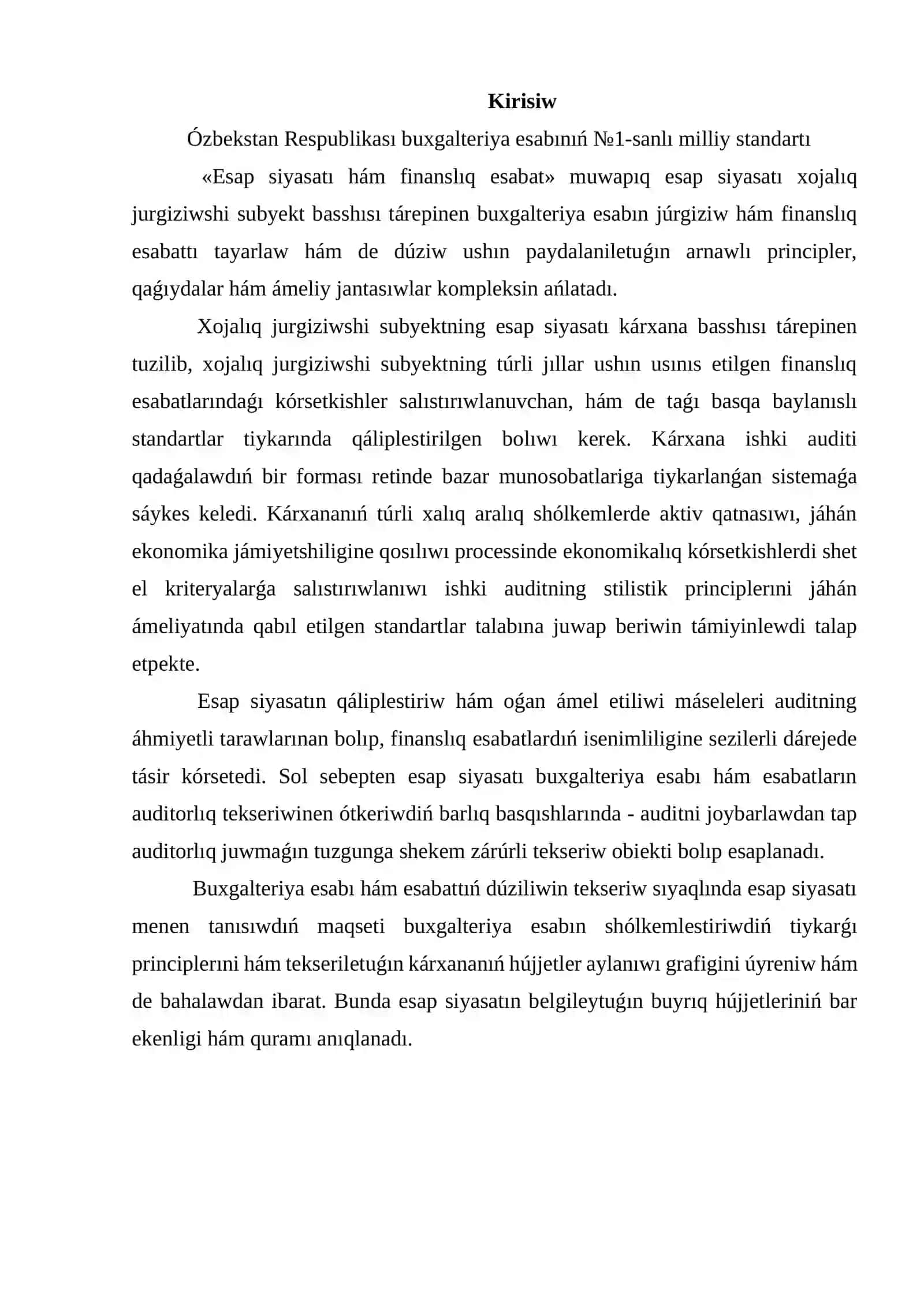 Auditorlıq tekseriw waqtında buxgalteriya esabı sistemasın hám ishki qadaǵalıwın úyreniw hám de bahalaw 2