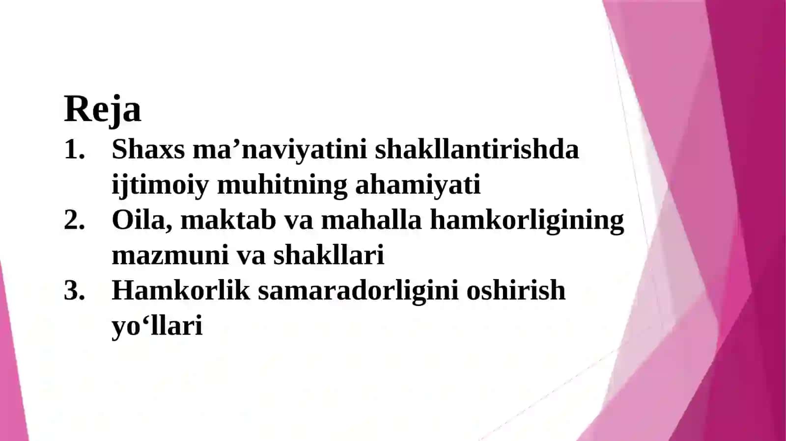 Oila, maktab, mahalla hamkorligining shaxs ma’naviyatini shakllantirishdagi o‘rni 2