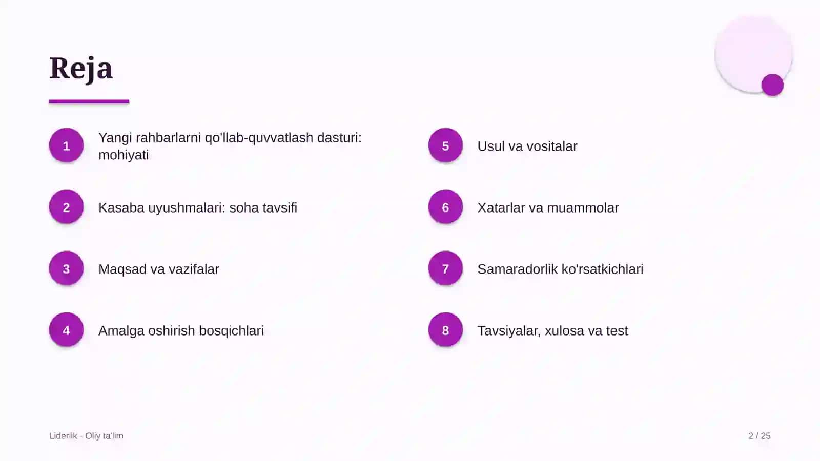 Kasaba uyushmalarida yangi tayinlangan rahbarlarni qo'llab-quvvatlash dasturi 2
