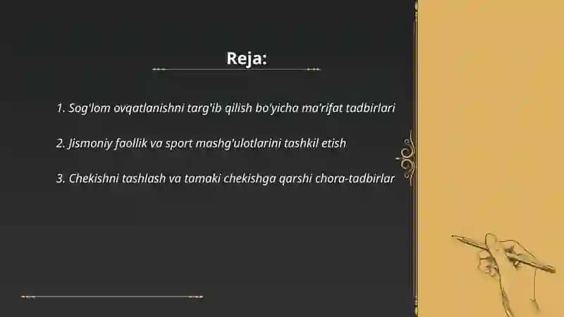 Sog'lom Turmush Tarzini Shakillantirish Bo'yicha Chora Tadbirlar 2