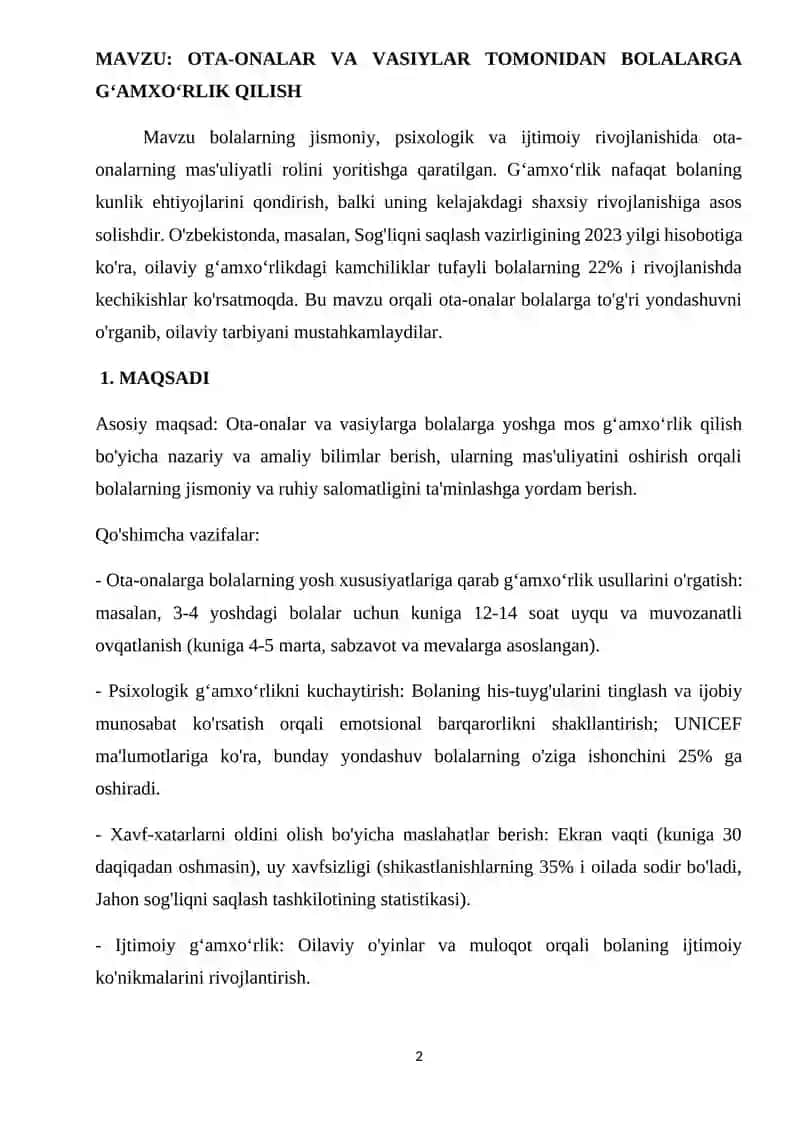 OTA-ONALAR VA VASIYLAR TOMONIDAN BOLALARGA GʻAMXOʻRLIK QILISH 2
