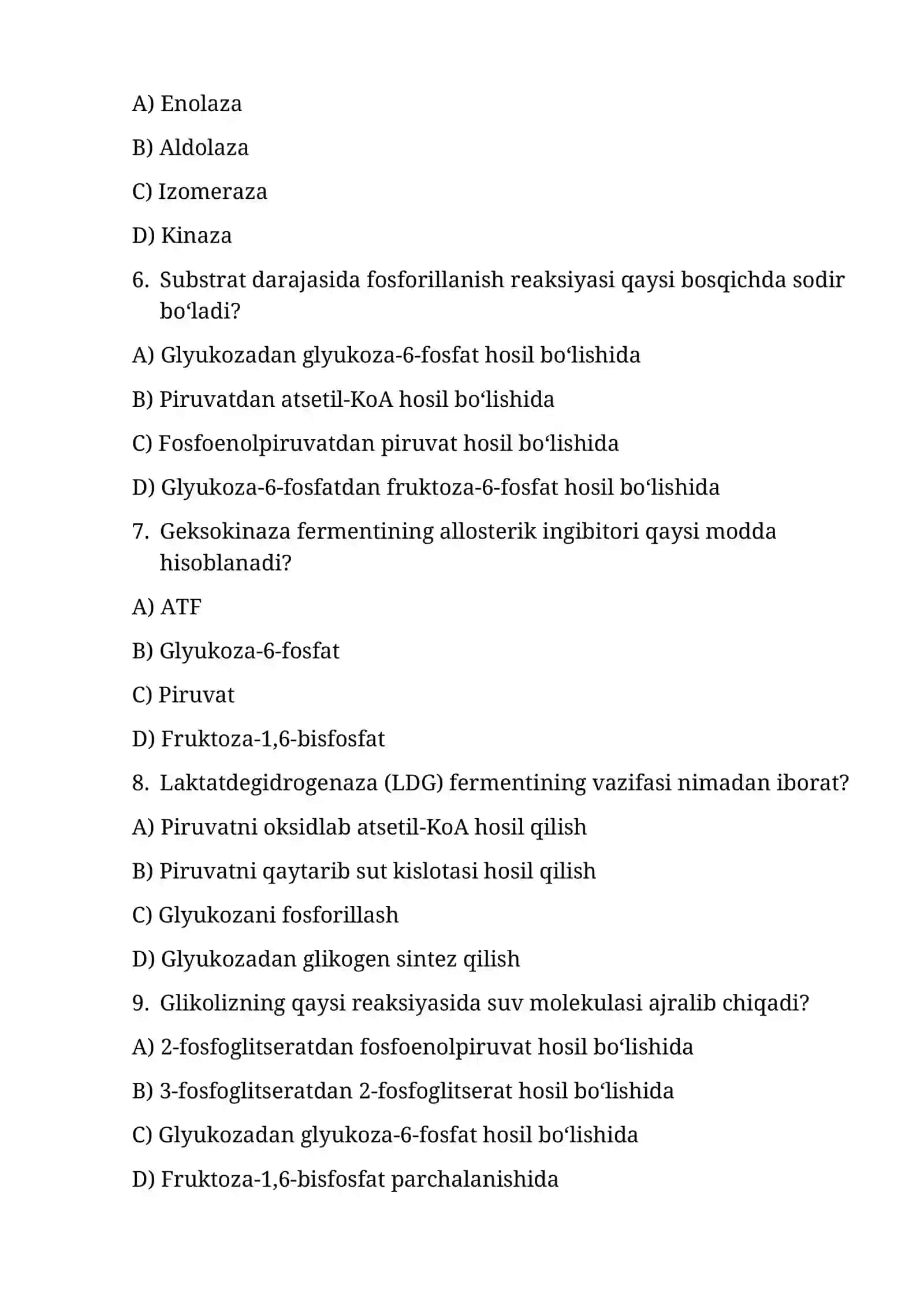 Glikolizning ayrim reaksiyalari. Metabolitik jarayonlarning asosiy yo‘llari. 2