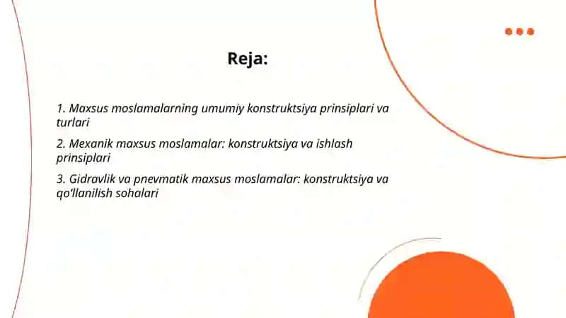 Maxsus moslamalar. Ularning konstruksiyasi va qo‘llanish doirasi 2