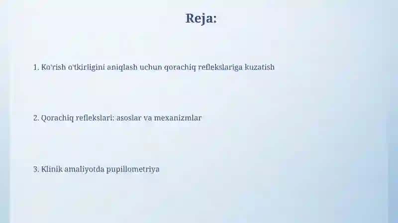 Kuzatish uchun qorachiq reflekslarining ko'z o'tkirligini aniqlash 2