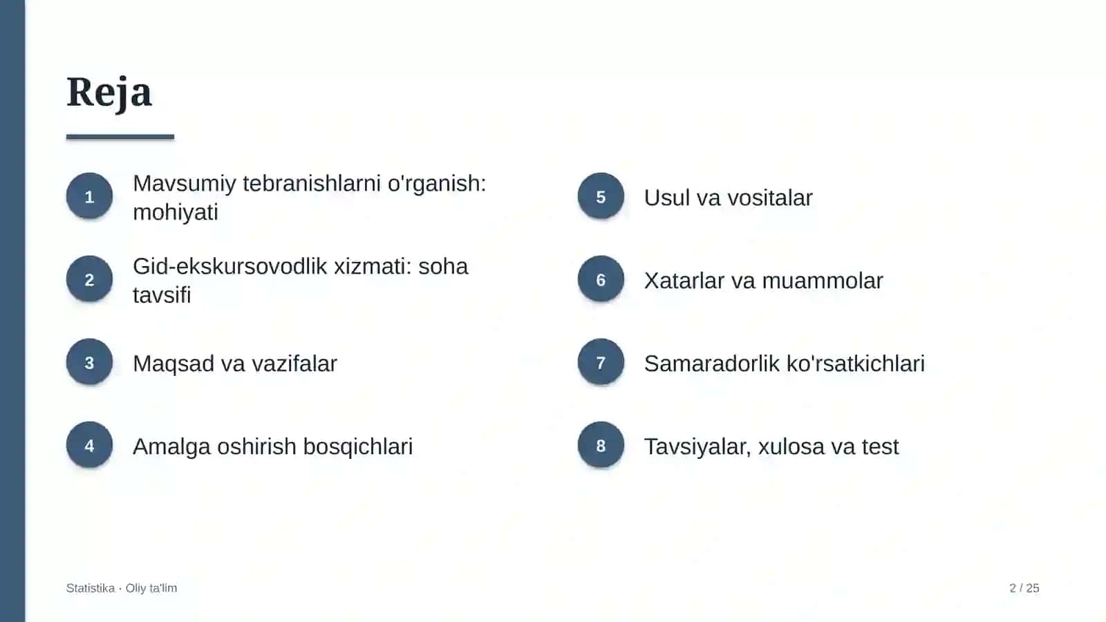Gid-ekskursovodlik xizmatida mavsumiy tebranishlarni o'rganish 2