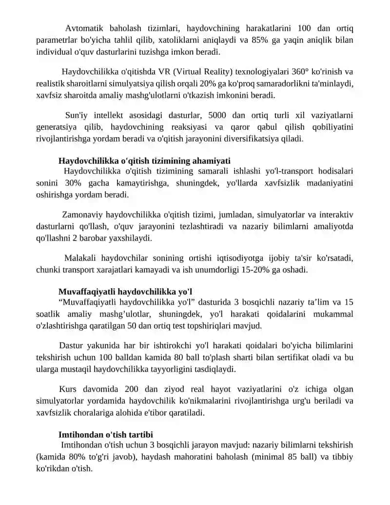 Haydovchilarni tayyorlash tizimi 2