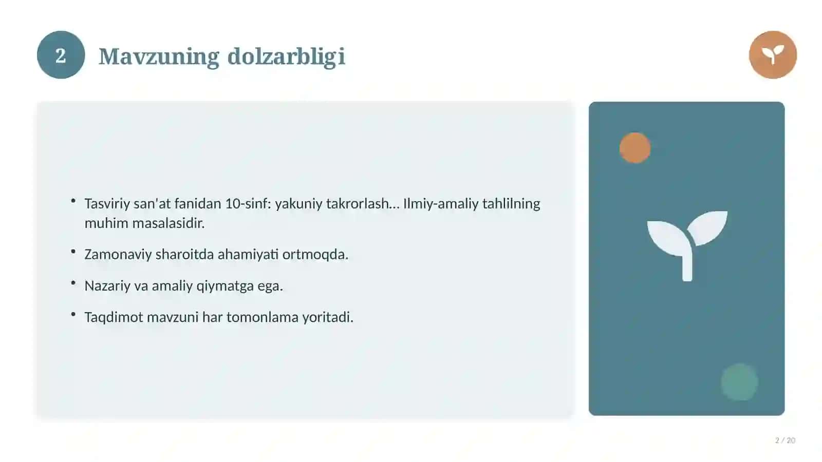 Tasviriy san'at fanidan 10-sinf: yakuniy takrorlash darsi 2