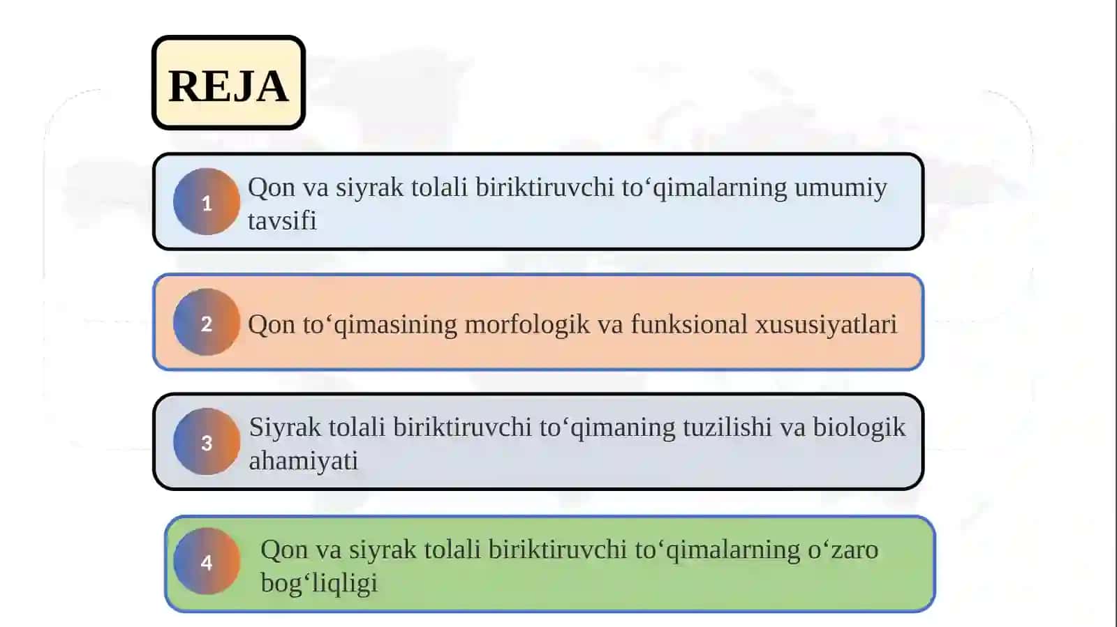 Qon va siyrak tolali biriktiruvchi to‘qimalarning o‘zaro munosabati SLAYD 2
