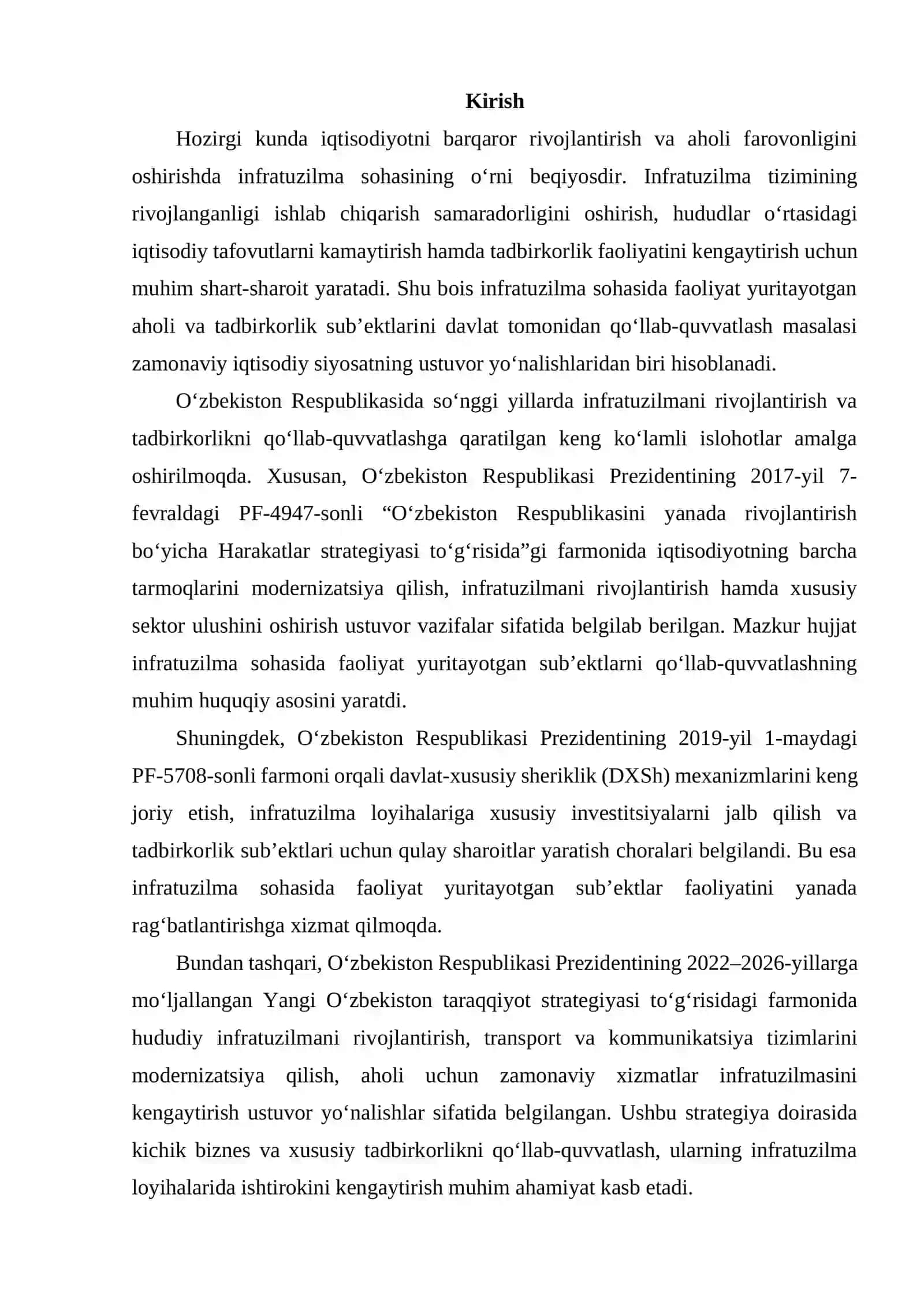 Infratuzilma  sohasida  faoliyat  yuritayotgan  aholi  va  tadbirkorlik sub’ektlarini davlat tomonidan qo‘llab-quvvatlash 2