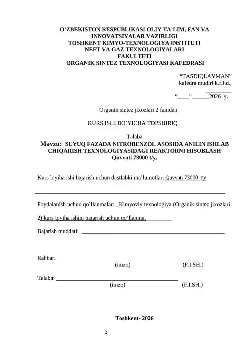 Organik Sintez Jixozlari 2 Kurs Ishi 2