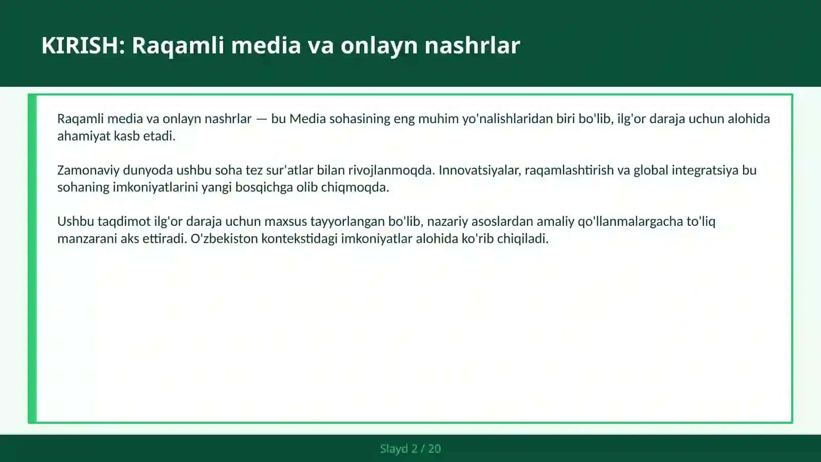 Raqamli media va onlayn nashrlar 2