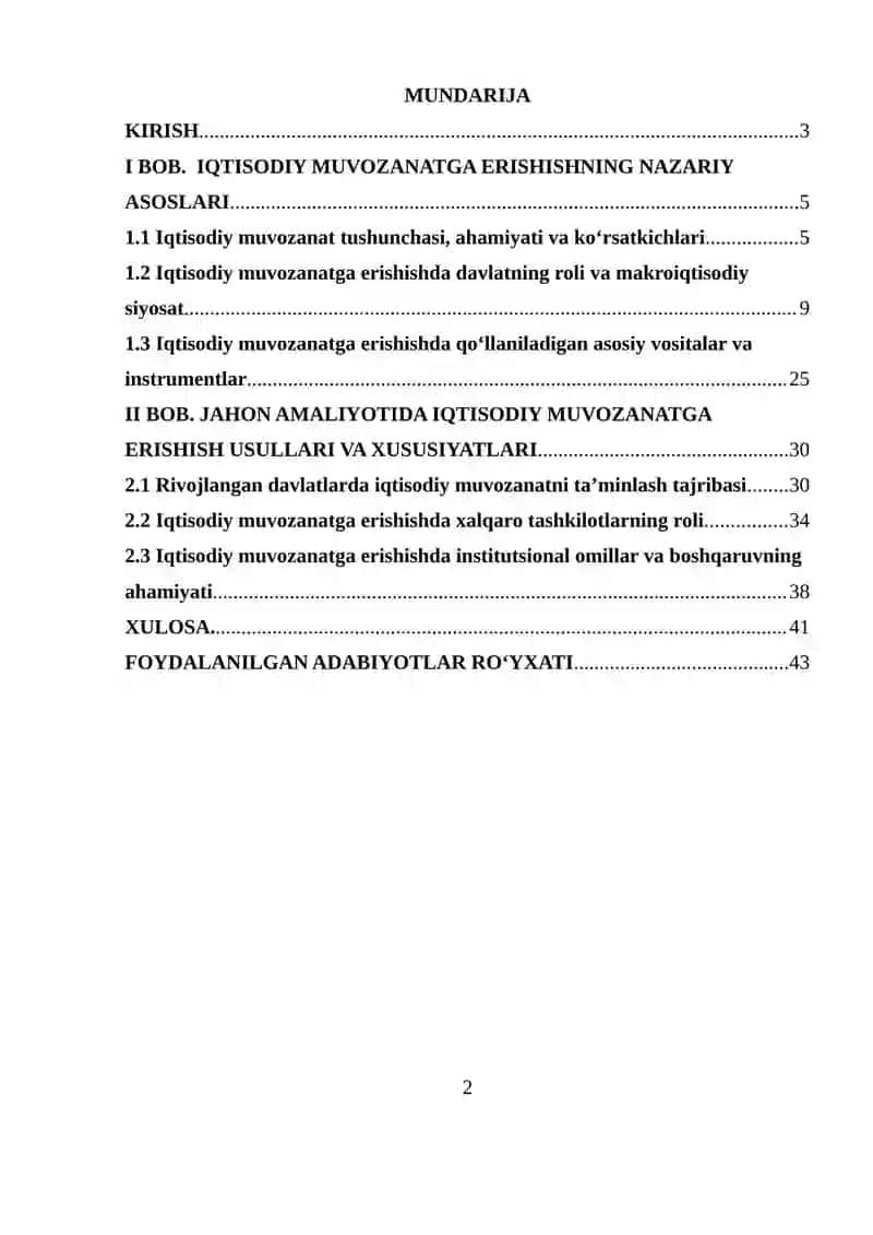 Jahon amaliyoti iqtisodiy muvozanatga erishishning asosiy usullari 2