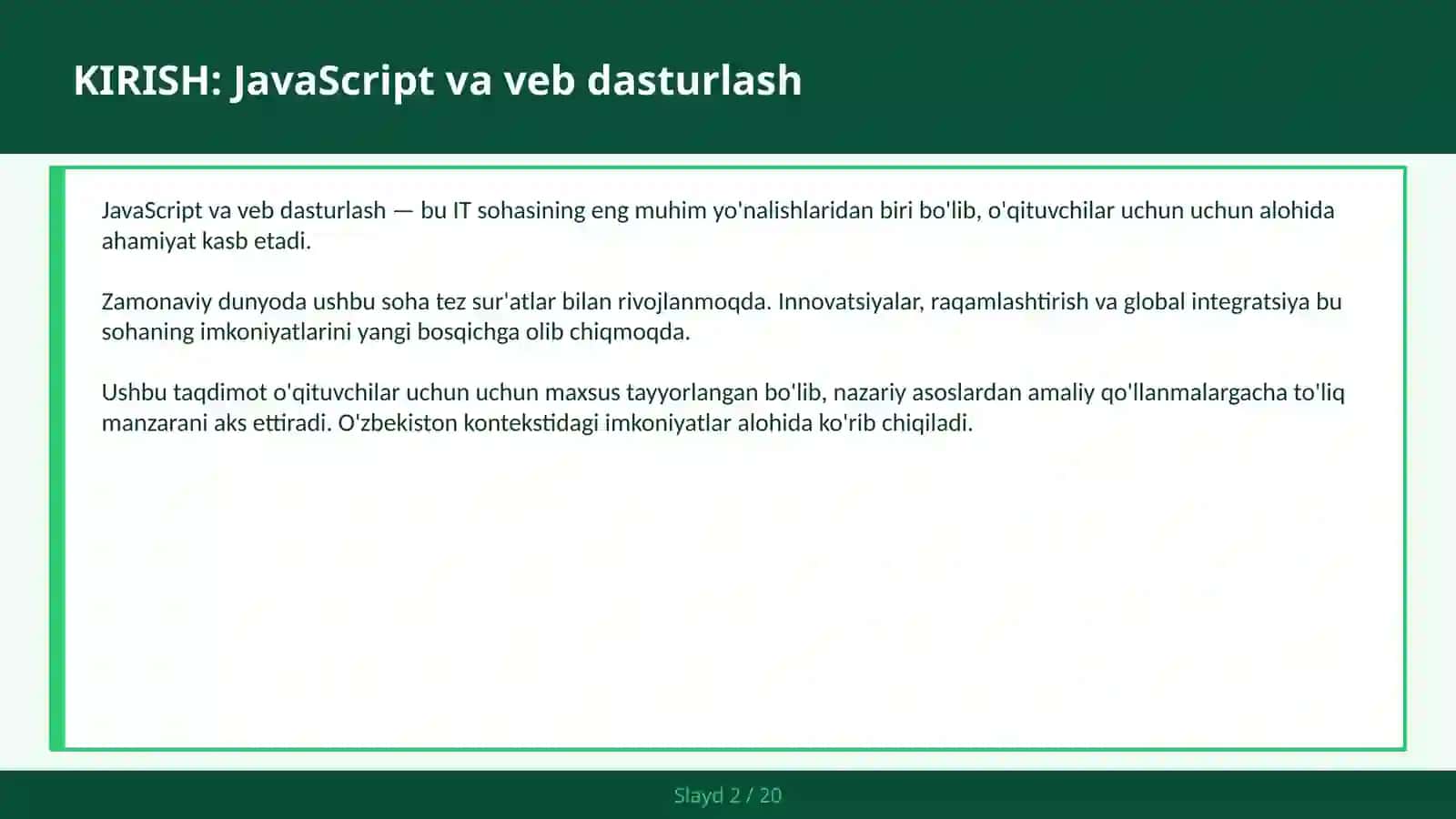 JavaScript VA VEB DASTURLASH 2