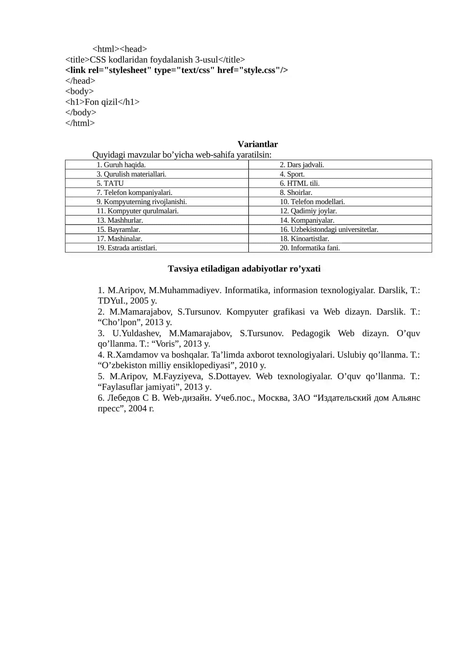 CSS QO`LLAGAN HOLDA WEB-SAYT YARATISH 2