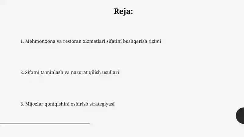 Mehmonxona va restoran xizmatlarining sifatini boshqarish 2