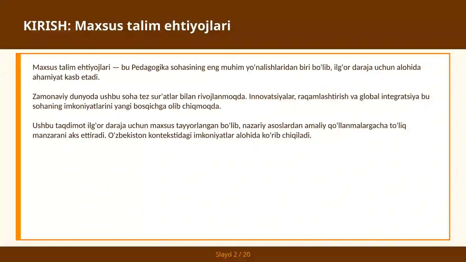 Maxsus talim ehtiyojlari 2