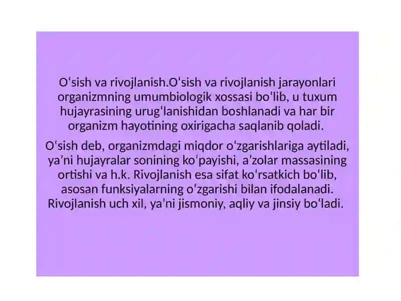 Oʻsish va rivojlanish 2