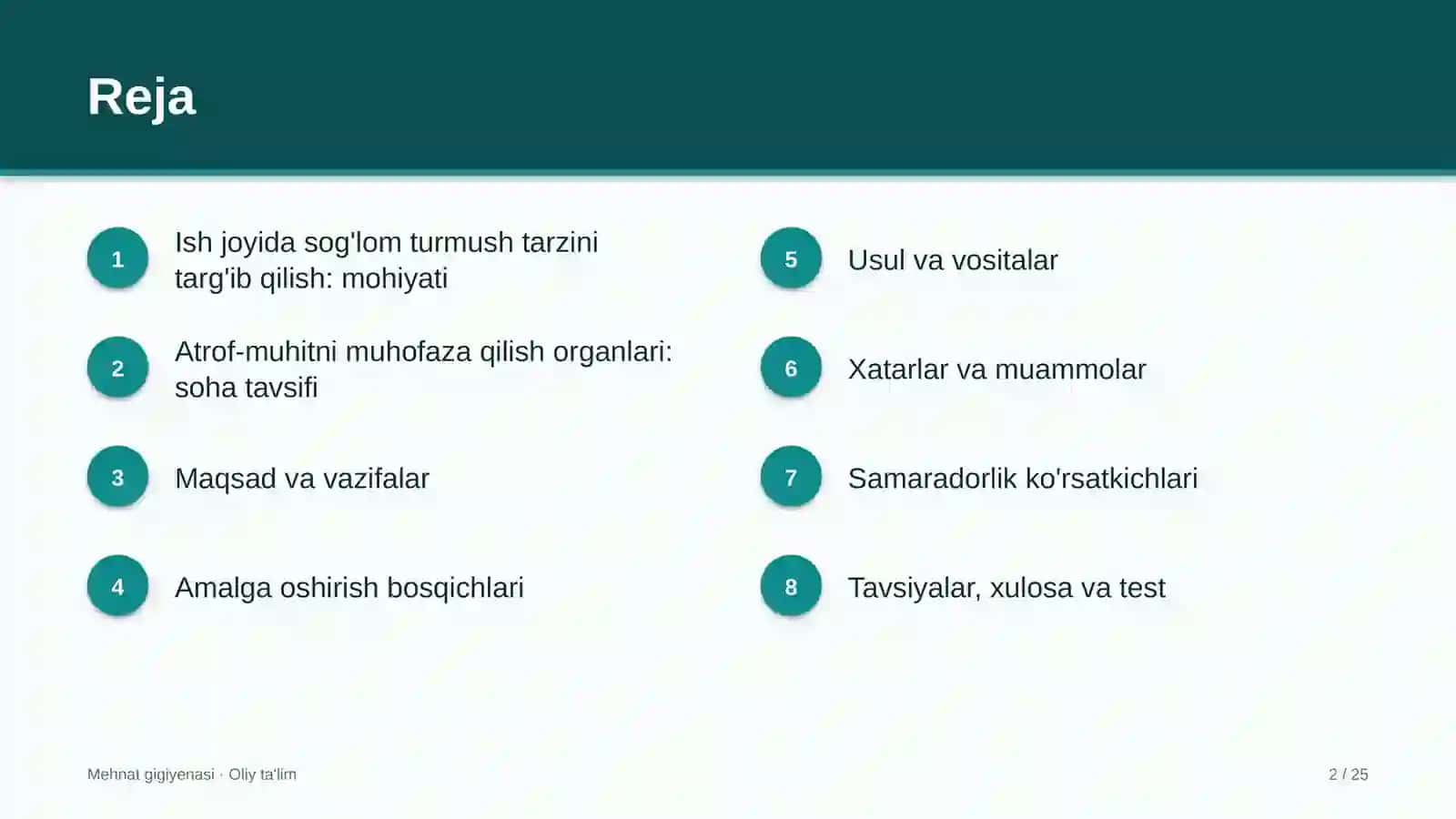 MEHNAT GIGIYENASI · OLIY TA'LIM 2