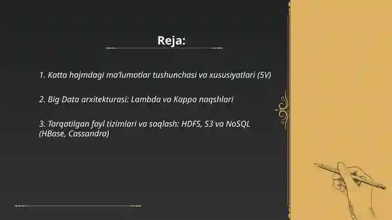 Katta hajmdagi maʼlumotlar bilan ishlash texnologiyalari fan turi Informatika 2