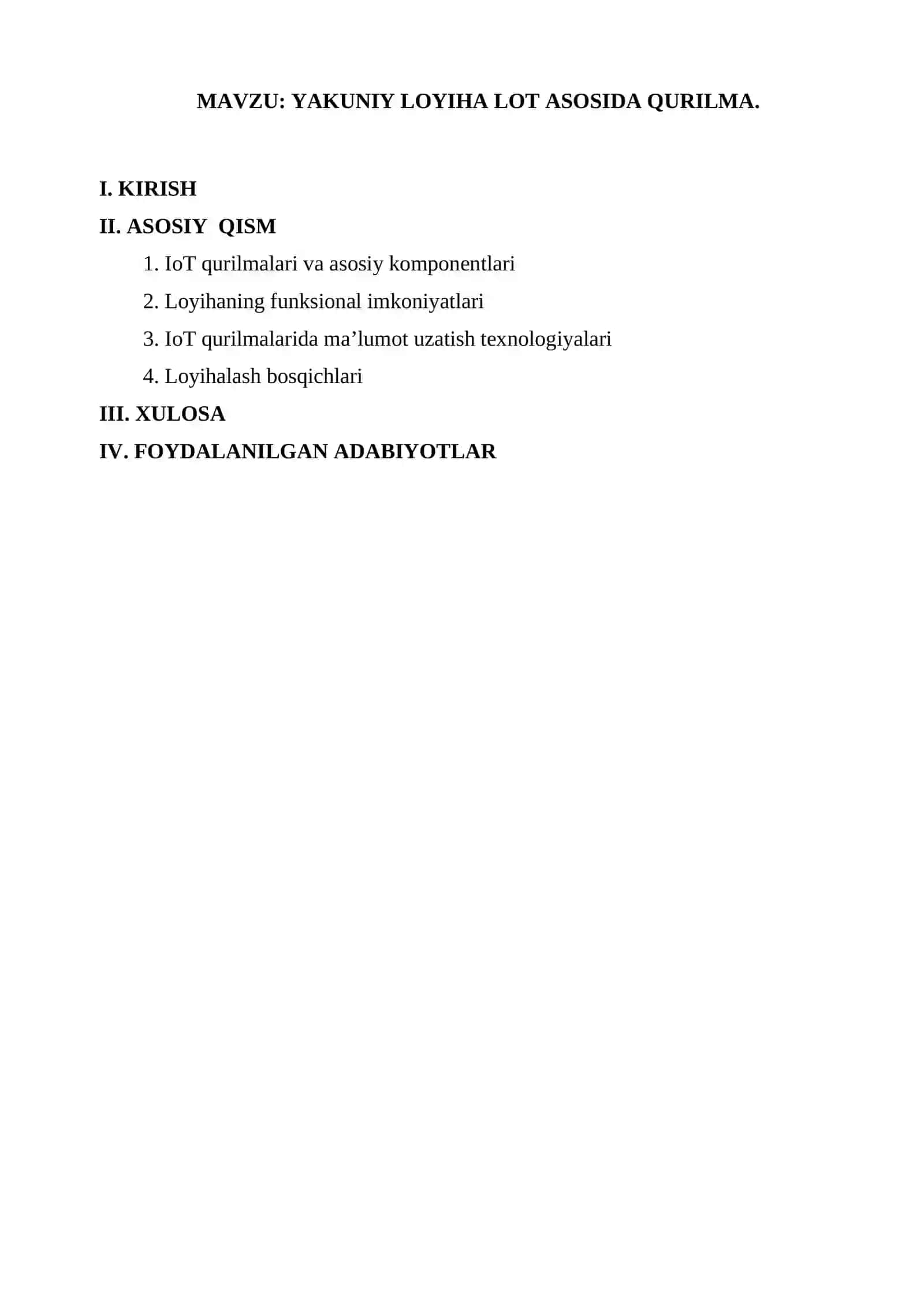 YAKUNIY LOYIHA LOT ASOSIDA QURILMA 2