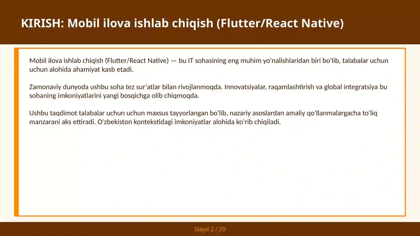 MOBIL ILOVA ISHLAB CHIQISH (FLUTTER/REACT NATIVE) 2