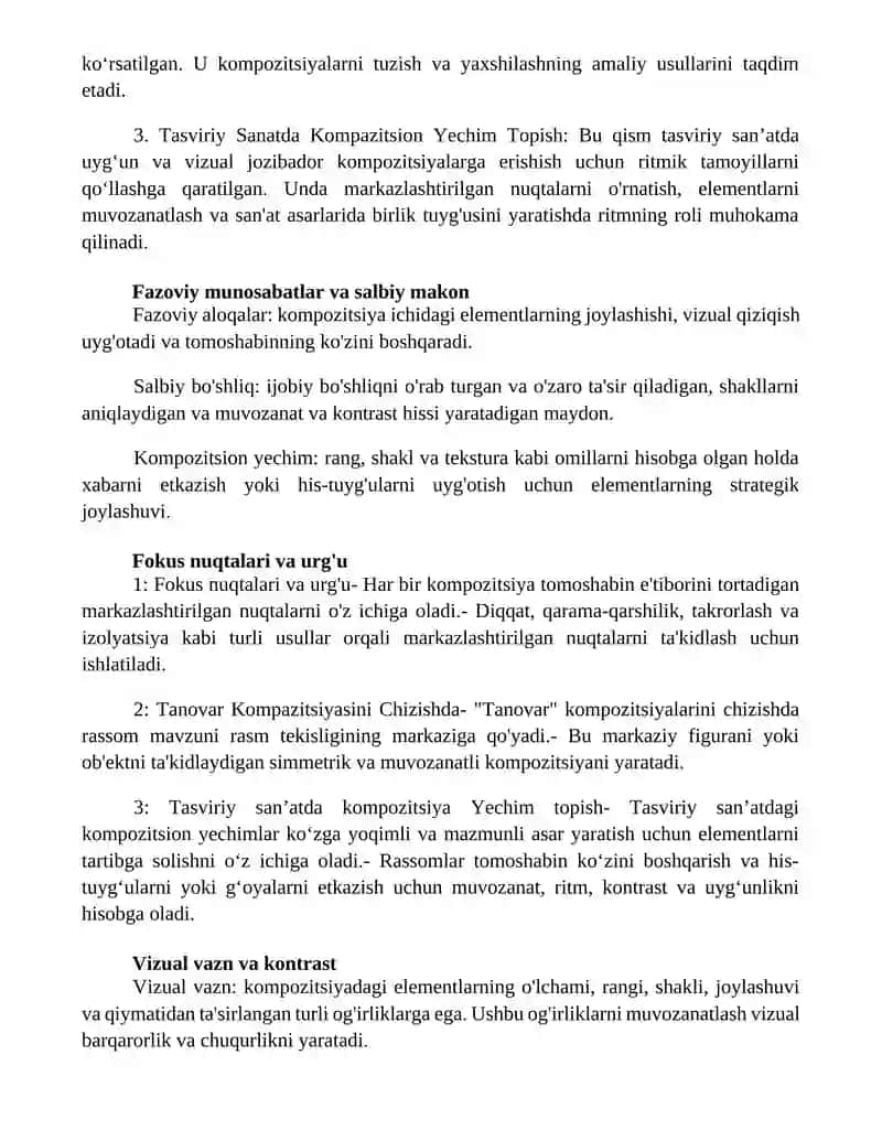 Tanovar Kompazitsiyasini Chizishda Tasviriy Sanatda Kompazitsion Yechim Topish 2