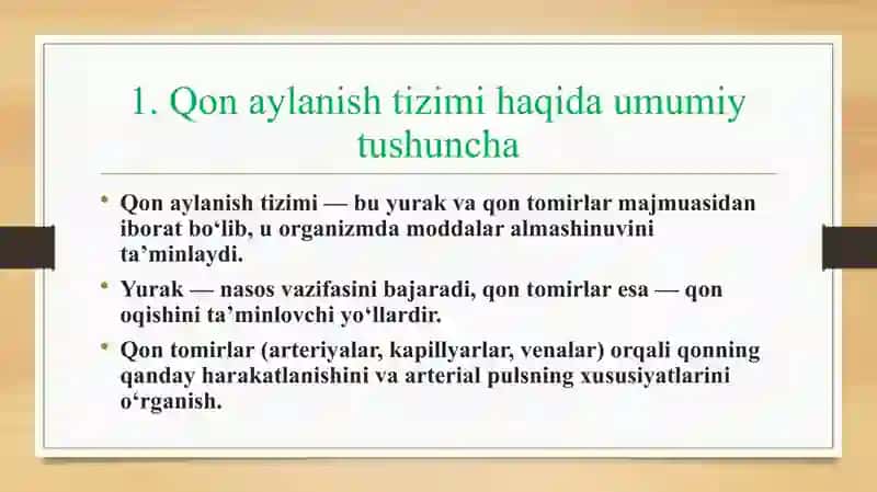Qon tomirlarda qonning harakati va arterial pulsni organish. 2