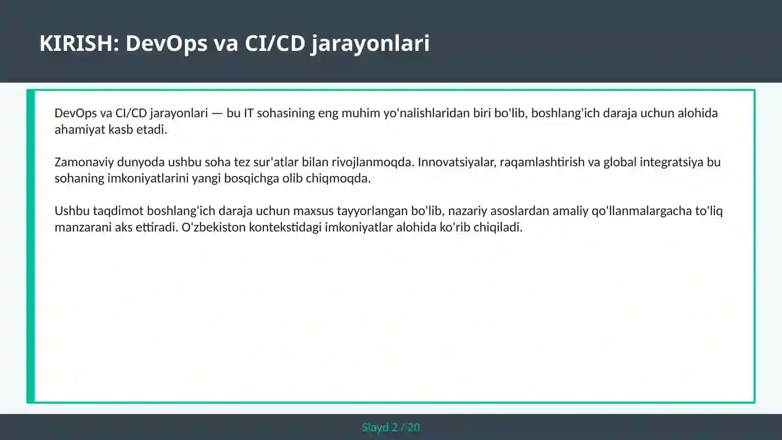 DEVOPS VA CI/CD JARAYONLARI 2