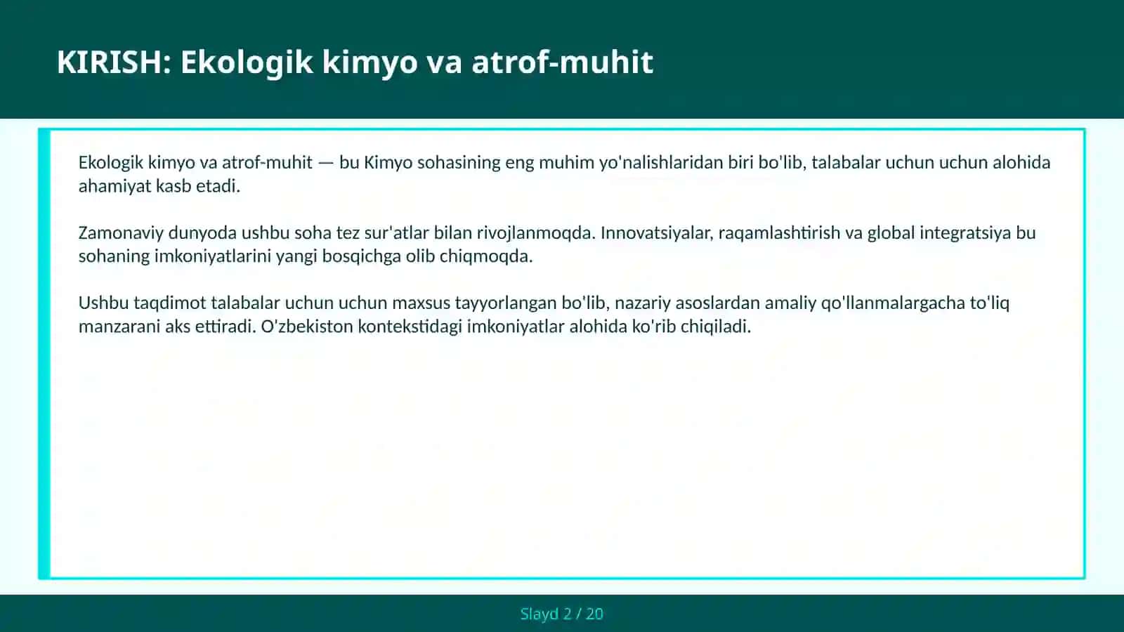 Ekologik kimyo va atrof-muhit 2