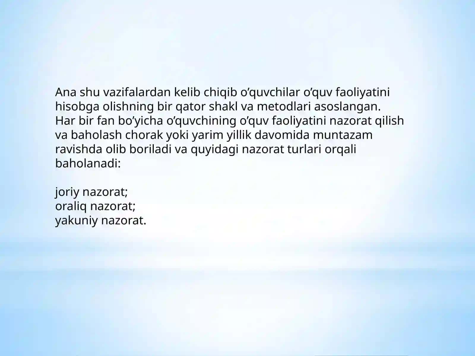 O'quv faoliyati natijalarini hisobga olish turlari, shakl va metodlari 2