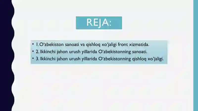 IKKINCHI JAHON URUSHI YILLARIDA OʻZBEKISTON SANOATI VA QISHLOQXOʻJALIGI 2