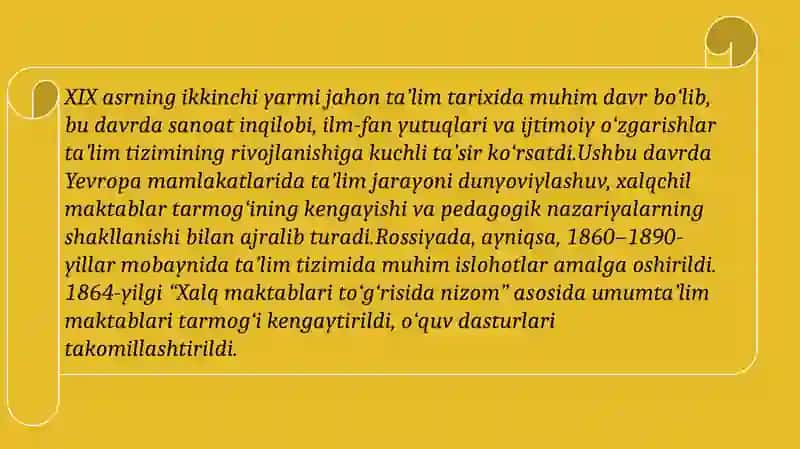 XIX asrning ikkinchi yarmi va XX asr boshlarida ta’lim va pedagogika 2