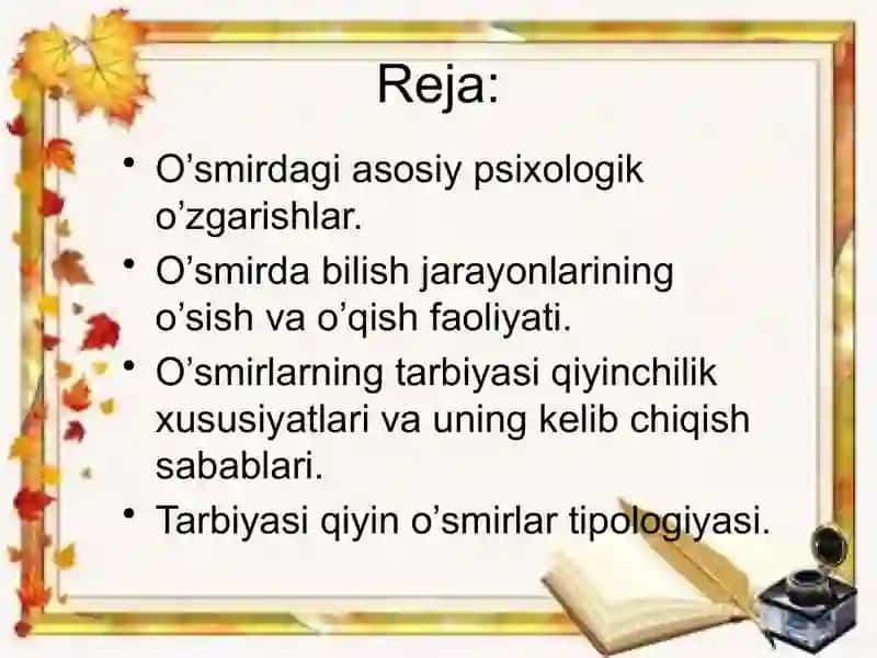 O`smirlik davri inqirozi va uning psixofiziologik vazifalari.Taqdimot 2