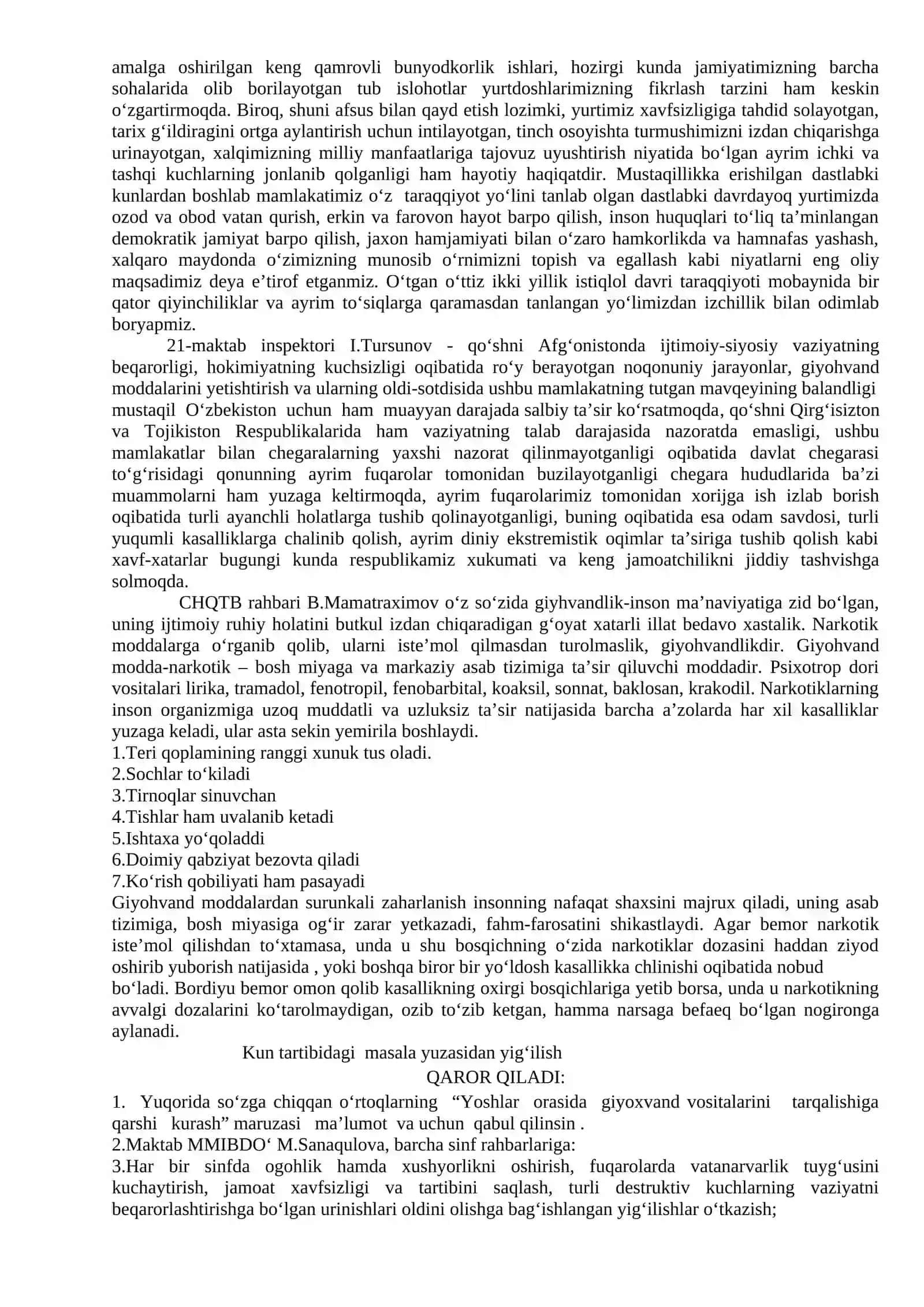 Yoshlar orasida giyoxvandlik vositalarini tarqalishiga qarshi kurash 2