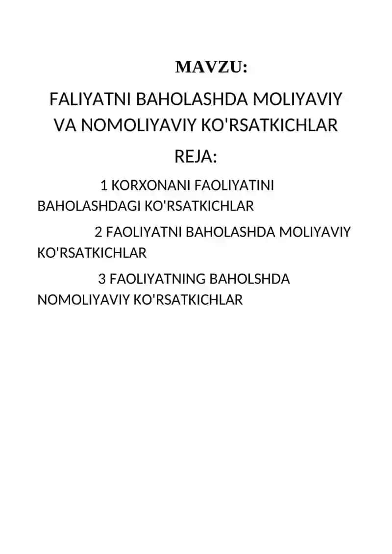 FAOLIYATNI BAHOLASHDA MOLIYAVIY VA NOMOLIYAVIY KO'RSATKICHLAR 2