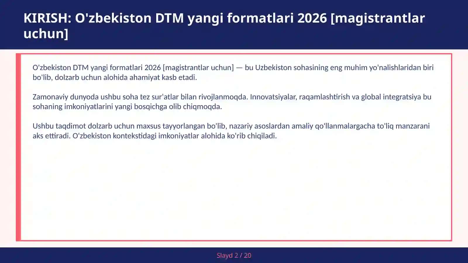 O'zbekiston DTM yangi formatlari 2026 [magistrantlar uchun] 2