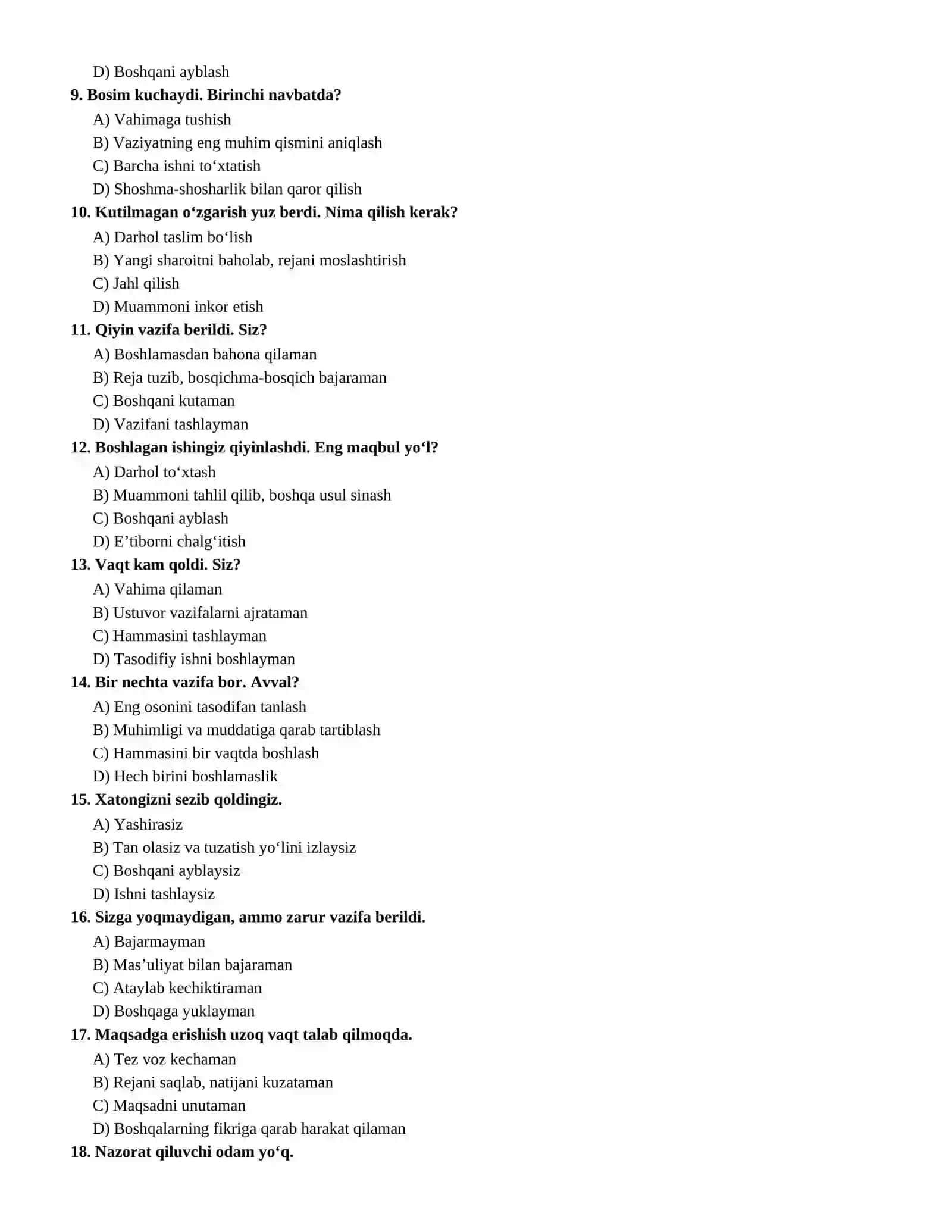 Ichki Ishlarga Kiruvchilar Uchun 100 ta Psixologik Test va Javoblar 2