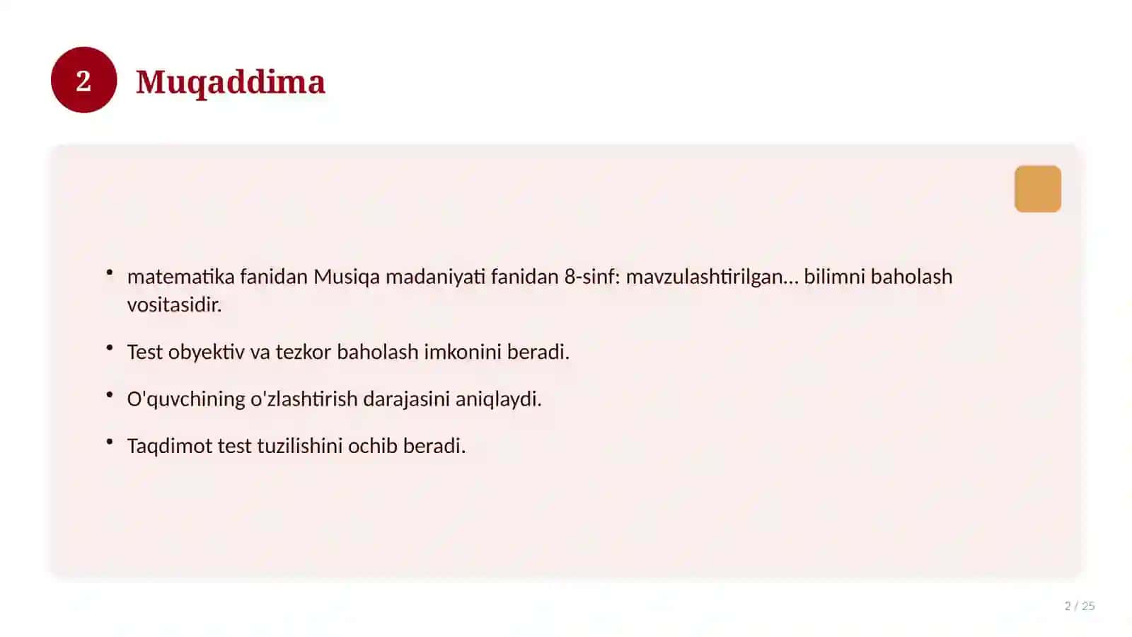 Musiqa madaniyati fanidan 8-sinf: mavzulashtirilgan nazorat ishi va tahlil 2