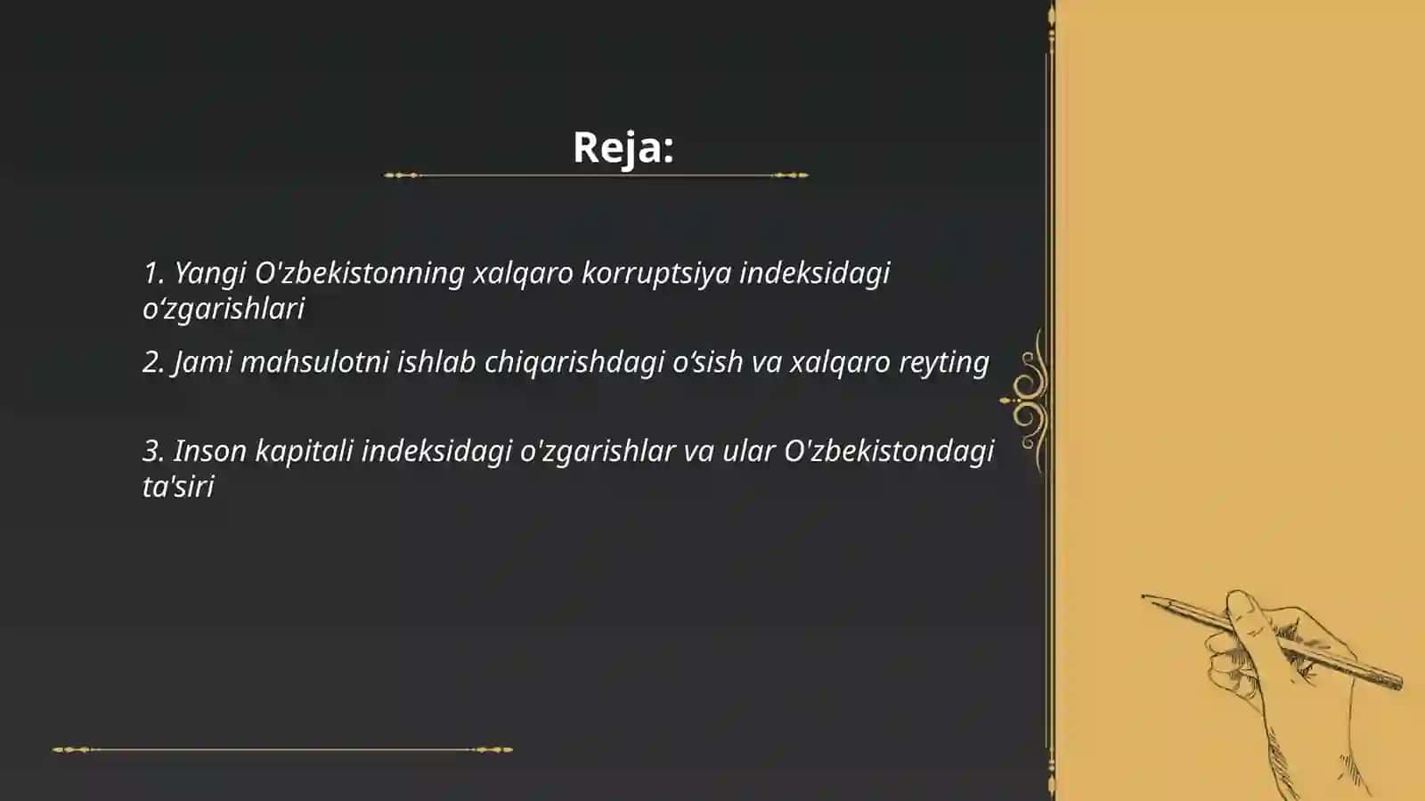 Yangi O'zbekiston ijtimoiy-siyosiy, iqtisodiy va madaniy hayotida ro‘y berayotgan o‘zgarishlaming xalqaro reyting va indekslarda aks etishi 2