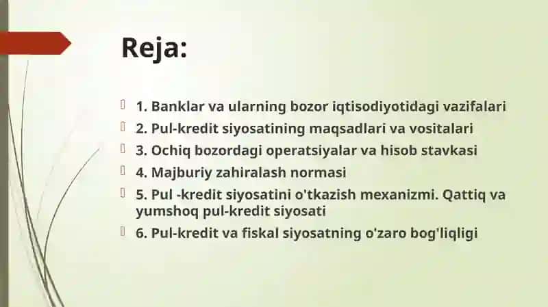 Bank tizimi. Pul-kredit siyosati 2
