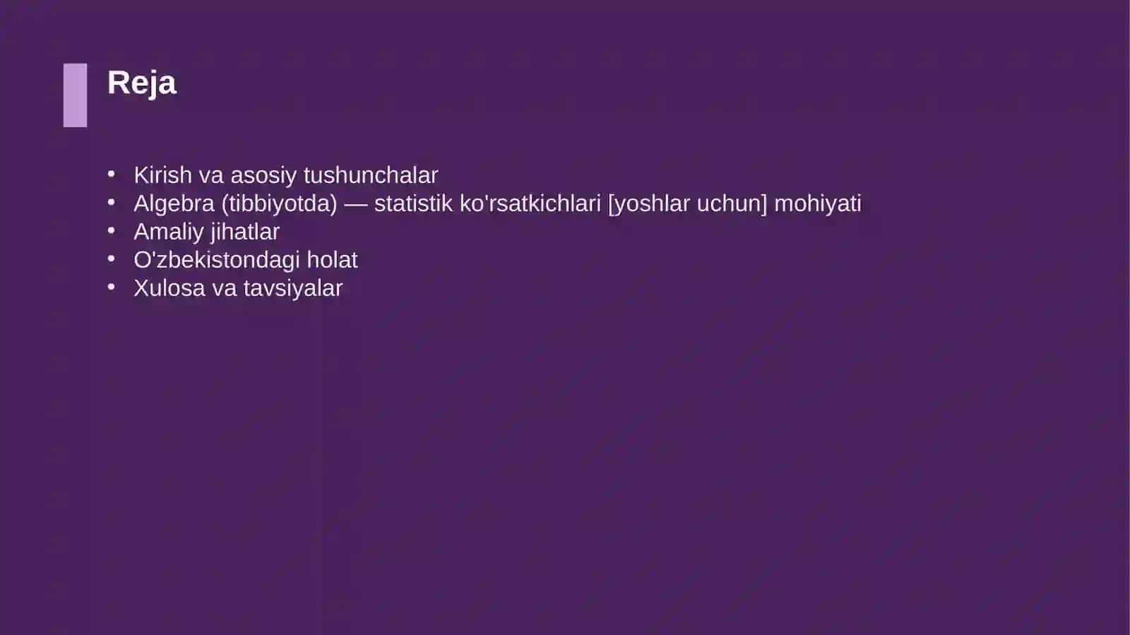 Algebra (tibbiyotda) — statistik ko'rsatkichlari [yoshlar uchun] 2